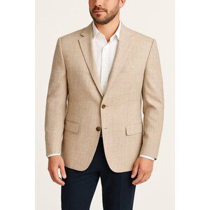 Alan Flusser Men’s Blazer 42R | 100% Linen Lightweight Sport Coat | Tan Beige Pl